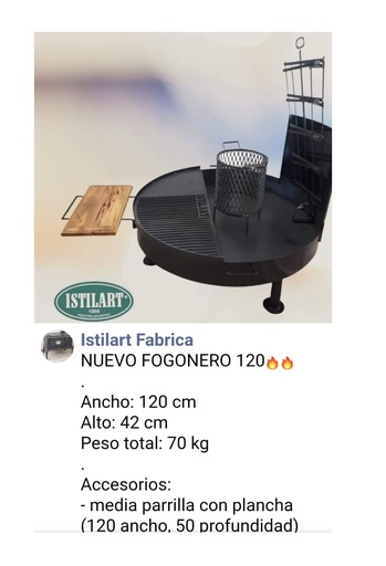 Fogonero Super  grande 1.20x 0.40  70 Kg