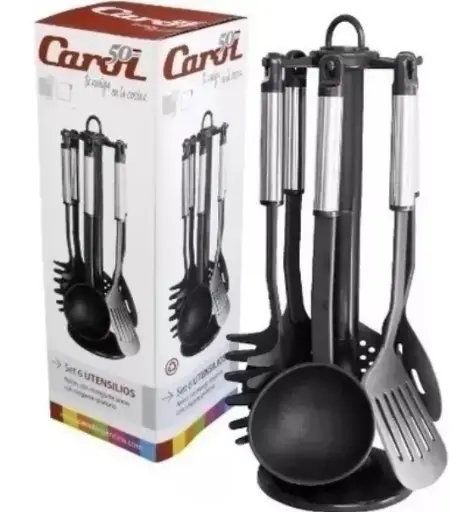 Utensilios Nylon Mango Acero Set