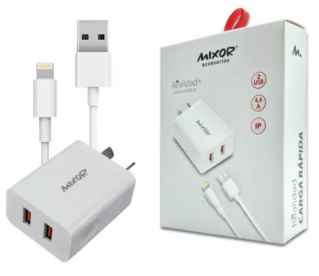 Cargador Rapido 4.4A iPhone 2USB + Cable MIXOR