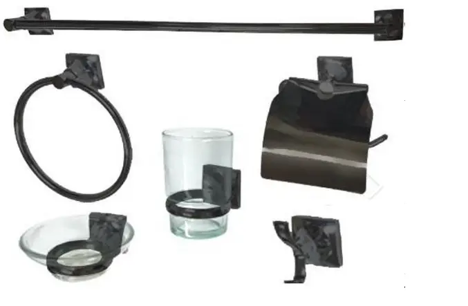 Set Baño Niza 6 Pzas Negro Zinc/Acero Inoxidable