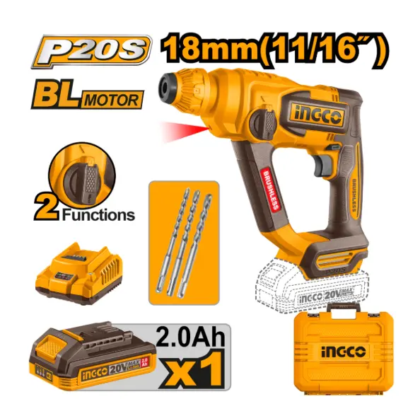 Rotomartillo SDS Plus 1.8J A Bateria Sin Carbones + Bateria 2AH + Cargador 2AH