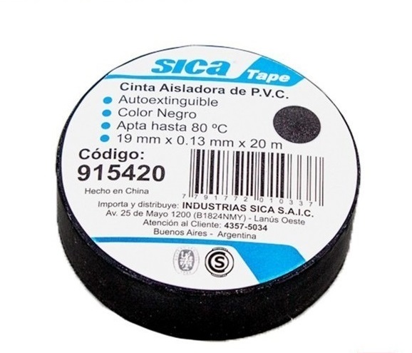 Cinta Aisladora Negra 19mm X 20 M Sica