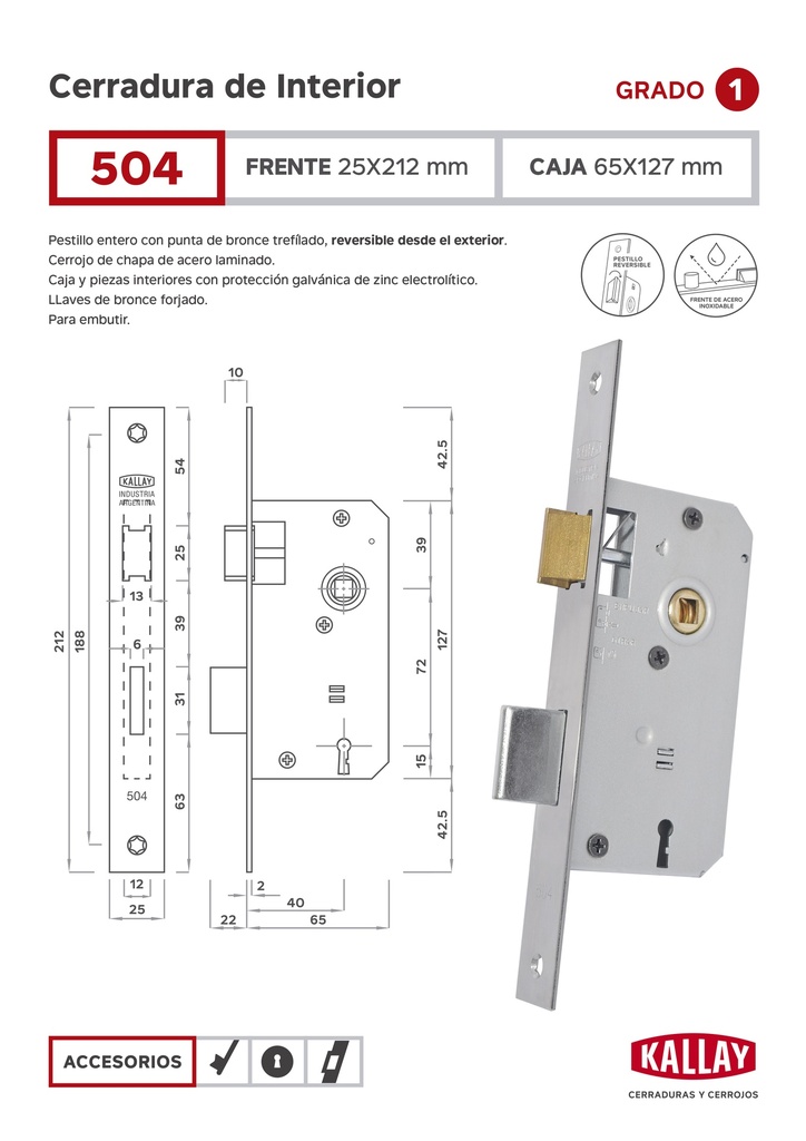 Kallay  504 Cerradura Embutir LIV. INT.  Ho NIQ Disc