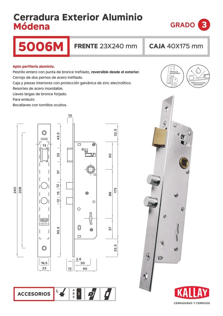 Kallay 5006 Cerradura Embutir Ref. Seg Inox