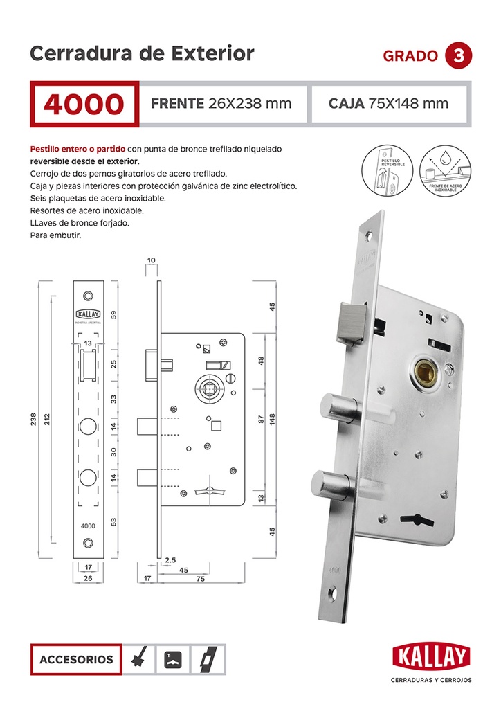 Kallay 4000 Cerradura Embutir Ref. Seg INOX