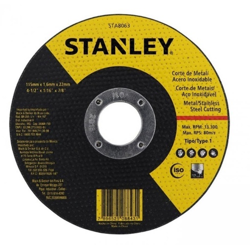 [40631] Disco De Corte Metal Stanley 115 X 1.6 Sta8063