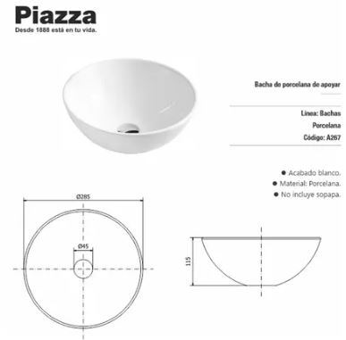[75918] Bacha De Porcelana De Apoyar 285x115 MM