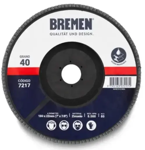[76197] Disco Flap Bremen 7" Zirconio #40 $XUnid [Pack X 10 Unid]