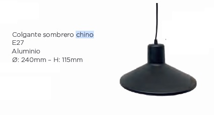 [66253] Colgante Sombrero Chino Negro Ø240 115mm Alt