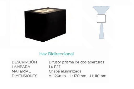 [66255] Luminaria Exterior Difusor Bidi Chapa Prisma E27 Negro