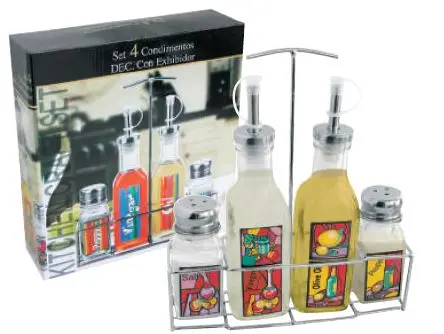 [63131] Set X 4 Condimentos Vidrio C/Exhib