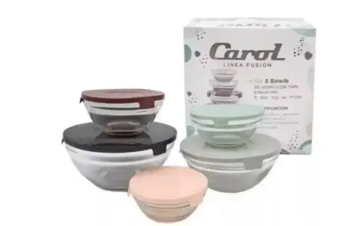 [47475] Bowl Vidrio C/T. Plast Herm. Set X 5 , Color