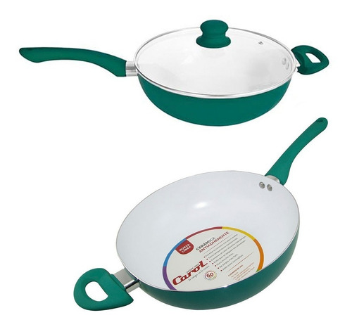 [46238] Wok Antiadherente C/Tapa Vidrio 26cm