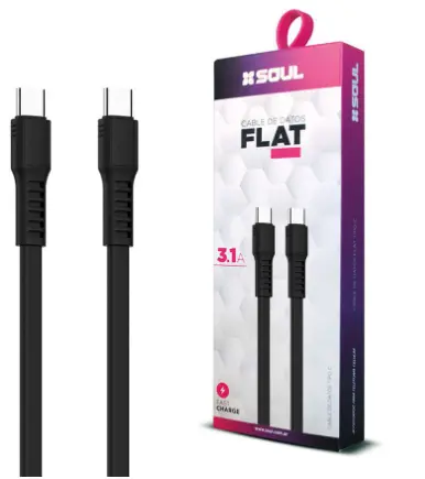 [77454] Cable Carga Rapida TC A TC 1.2M 3.1A FLAT Marca SOUL
