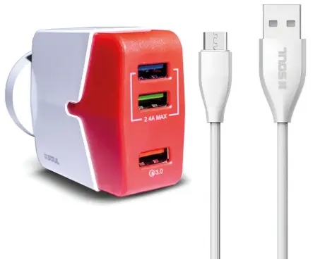 [77456] Cargador Ultra Micro USB 3.4A 3 USB Qualcomm 3.0 Marca SOUL