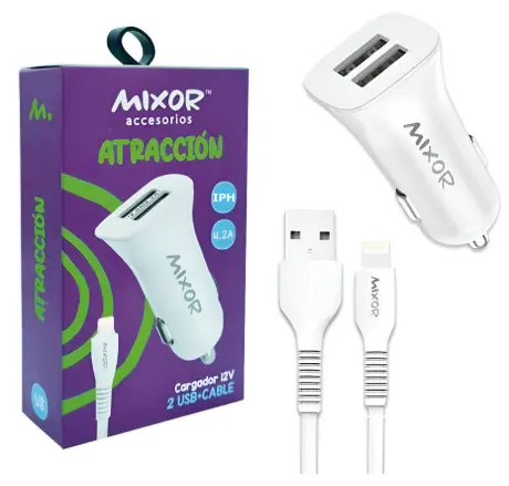 [77473] Cabezal 12V 4.2A 2 USB + Cable Lightning - Marca MIXOR