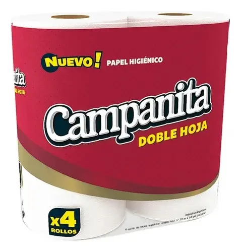 [78734] Papel Higienico Doble Hoja X 20 Mts - Paq x 4 Rollos - Campanita - 