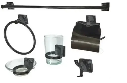 [79143] Set Baño Niza 6 Pzas Negro Zinc/Acero Inoxidable