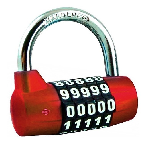 [63330] Candado De Aleacion 5 COMBINACIONES 65 MM Rojo