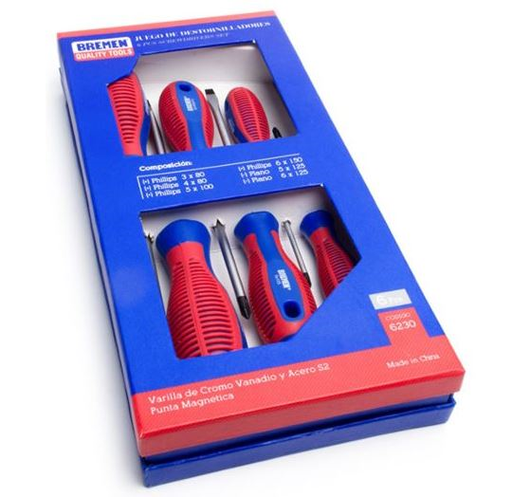 [63274] Juego Destornilladores Mango Goma 6 Pzs Ph+ Pl