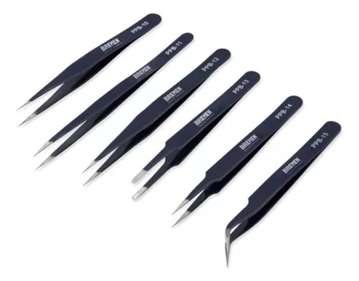 [72185] Pinzas De Precision Antiestaticas Tipo Bruselas Juego 6Pzs.