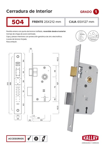 [57781] Kallay  504 Cerradura Embutir LIV. INT.  Ho NIQ Disc