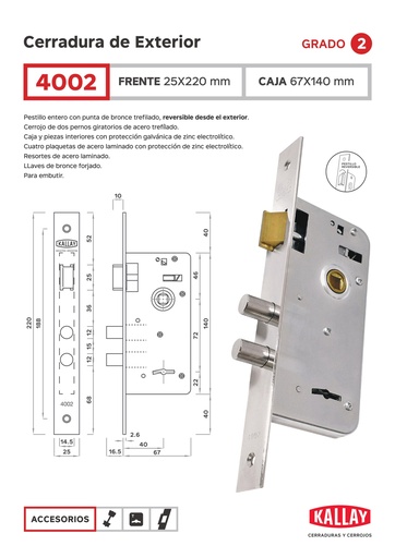 [57783] Kallay 4002 Cerradura Embutir Interm . INT.  Ho NIQ