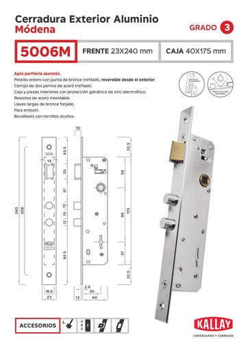 [61110] Kallay 5006 Cerradura Embutir Ref. Seg Inox