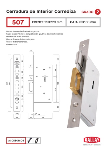 [61448] Kallay  507 Cerrojo Embr Ref. Interior Corr  H NI Pta Cuad.