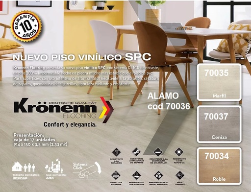 [70034] Piso Vinilico 3.5mm Roble Modelo SPC Flooring $Xcaja 2.32m2