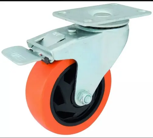 [60805] Rueda PU Naranja 100mm Base Con Freno