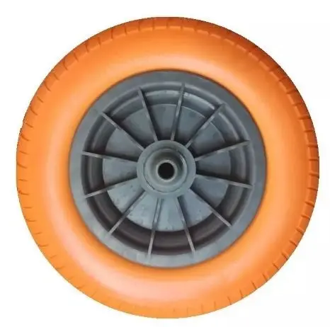[64160] Rueda Semi Neumatica Naranja CENTRADA 3.50-4" BUJE 16 MM