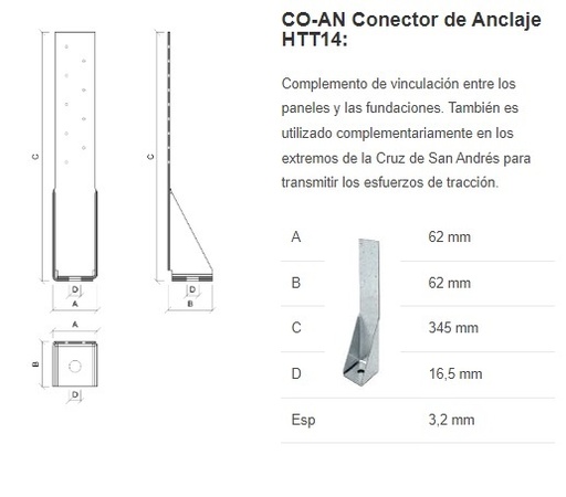 [73330] Conector Anclaje S/HTT14 62x62x345 3.2esp ASF
