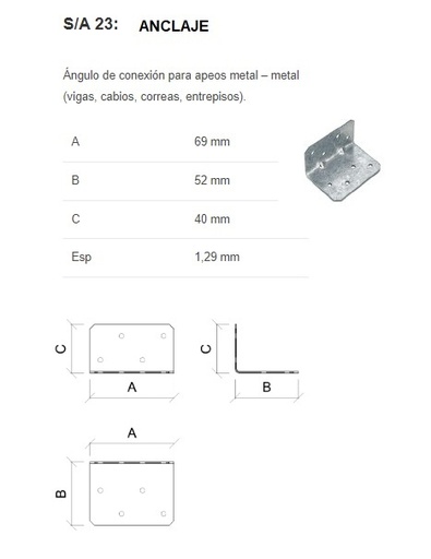 [73333] Anclaje SA/23 69x40x52 Esp 1.25mm ASF