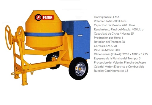 [74880] Hormigonera 600Lts 2 Ruedas 13" Sin Motor